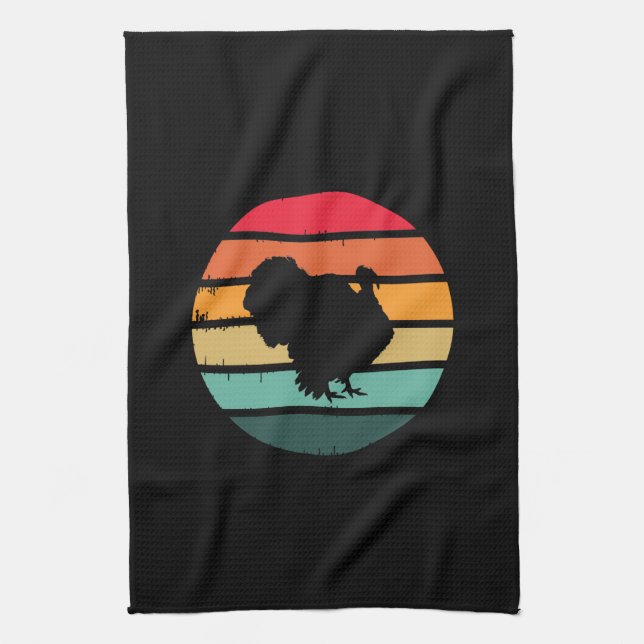 Turkey Bird Thanksgiving Distressed Vintage Sunset Kitchen Towel (Vertical)