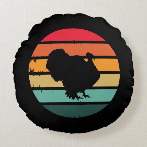 Turkey Bird Thanksgiving Distressed Vintage Sunset Round Pillow