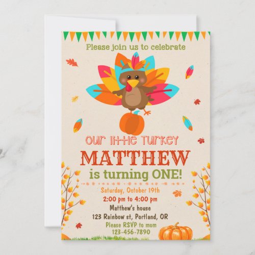 Turkey birthday invitation Turkey invitation boy