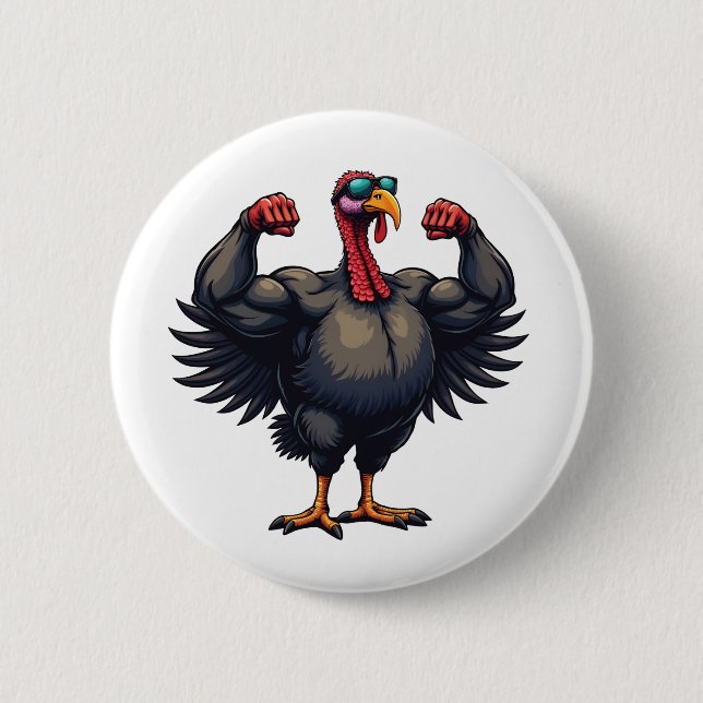 Turkey Bodybuilding Thanksgiving Day Gym Workout   Button (Front)