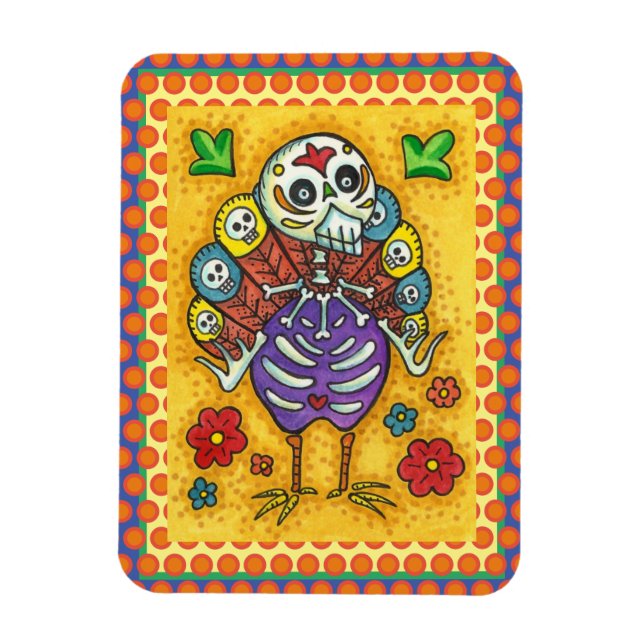 TURKEY BONES COLORFUL FOLK THANKSGIVING BIRD SKULL MAGNET (Vertical)