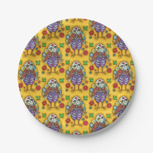 TURKEY BONES COLORFUL FOLK THANKSGIVING BIRD SKULL PAPER PLATES
