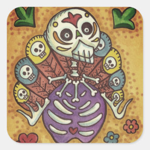 TURKEY BONES COLORFUL FOLK THANKSGIVING BIRD SKULL SQUARE STICKER