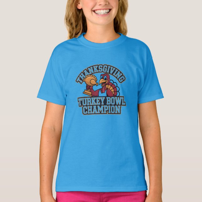 Turkey Bowl Champion Game Day Food Football Fun T-Shirt (Front)