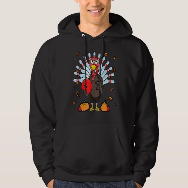 Turkey Bowling Hello Fall Cute Turkey Bowling Squa Hoodie (Front)