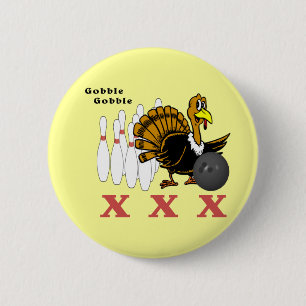 Turkey Bowling Pinback Button