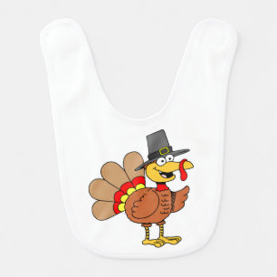 Turkey Cartoon Pilgrim Hat Thanksgiving Baby Bib
