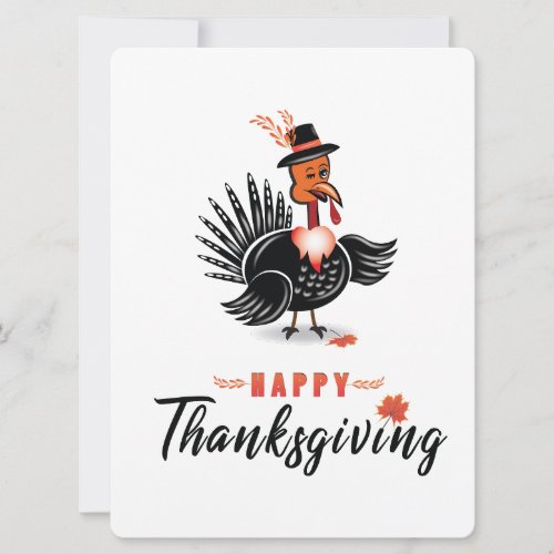 Turkey Cartoon with Hat Happy Thanksgiving Card 