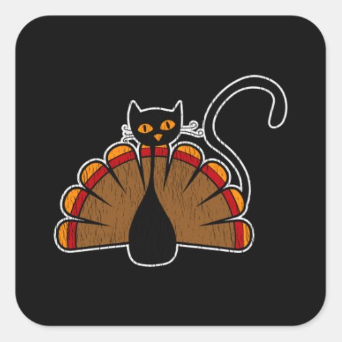 Turkey Cat Lover Thanksgiving Family Kids Kitty Square Sticker