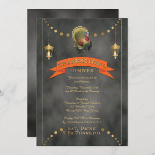 Turkey Chalkboard Lanterns Thanksgiving Dinner Invitation