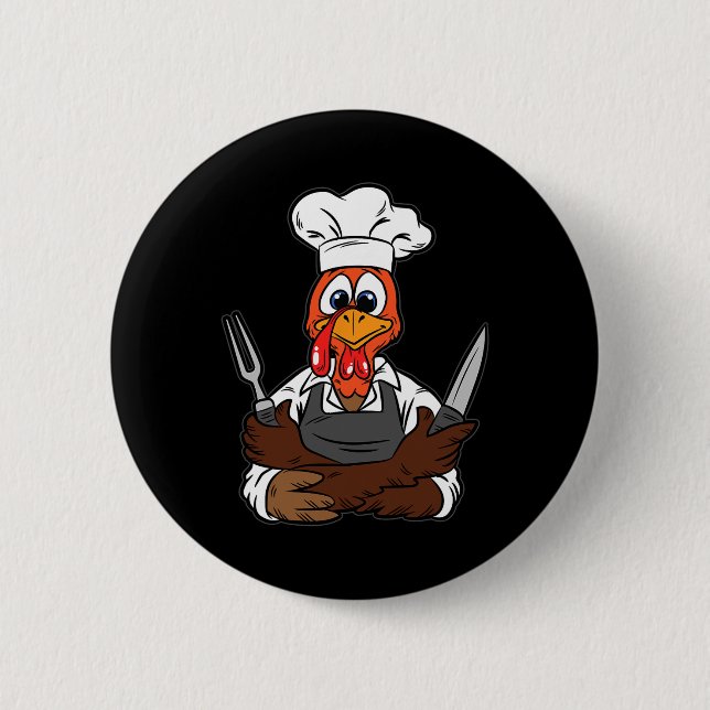 Turkey Chef Thanksgiving Day Funny Cook Culinary F Button (Front)