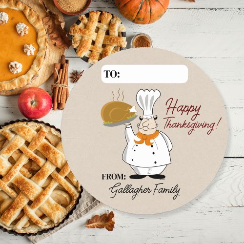 Turkey Chef Thanksgiving Food Writable Favor  Classic Round Sticker