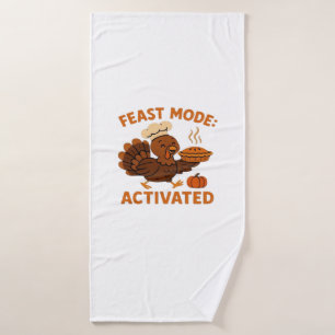 Turkey Chef with Pumpkin Pie Oversized T-Shirt.png Bath Towel
