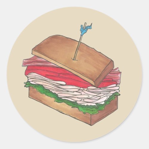 Turkey Club Sandwich Restaurant Diner Foodie Food Classic Round Sticker