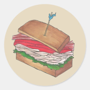 Turkey Club Sandwich Restaurant Diner Foodie Food Classic Round Sticker