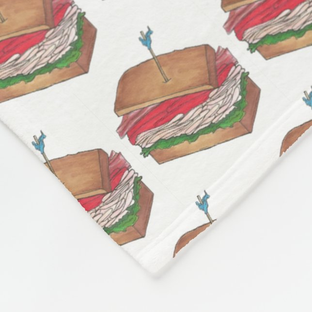 Turkey Club Sandwich Restaurant Diner Foodie Food Fleece Blanket (Corner)