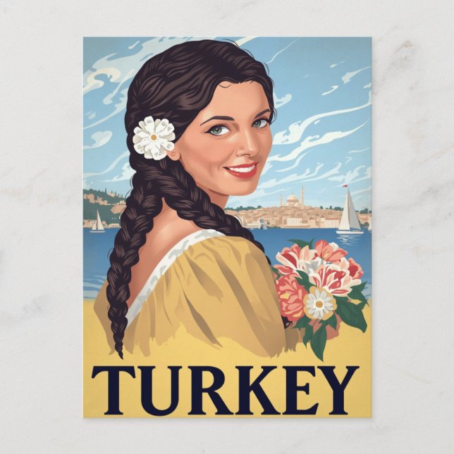 Turkey Coastal Woman Retro Postcard (Front)