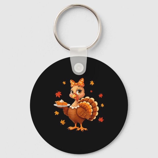 Turkey Coquette Bow E Turkey Day Girls Fall Thanks Keychain (Front)