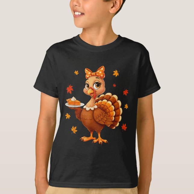 Turkey Coquette Bow E Turkey Day Girls Fall Thanks T-Shirt (Front)