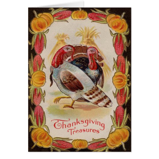 Turkey Corn Shock Stalk Pumpkin Indian Corn Cards (Front)