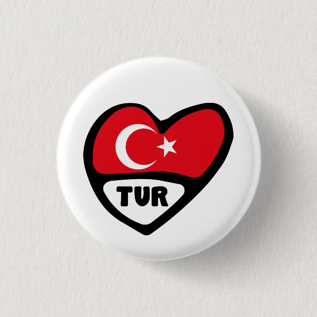 Turkey Country Code Flag Heart Pin Badge, TUR (Front)