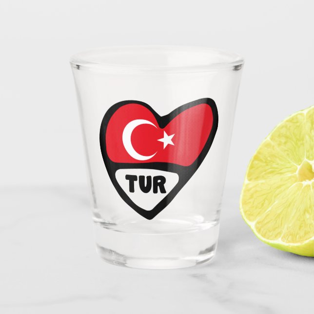 Turkey Country Code Flag Heart, TUR Shot Glass (Front)