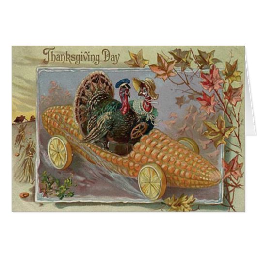 Turkey Couple Corn Car Fall Leaves Cards (Front Horizontal)