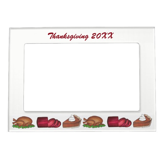 Turkey Cranberry Pumpkin Pie Thanksgiving Dinner Magnetic Picture Frame (Front)