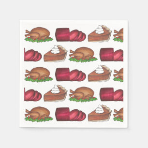 Turkey Cranberry Pumpkin Pie Thanksgiving Dinner Paper Napkins