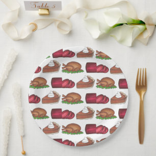 Turkey Cranberry Pumpkin Pie Thanksgiving Dinner Paper Plates
