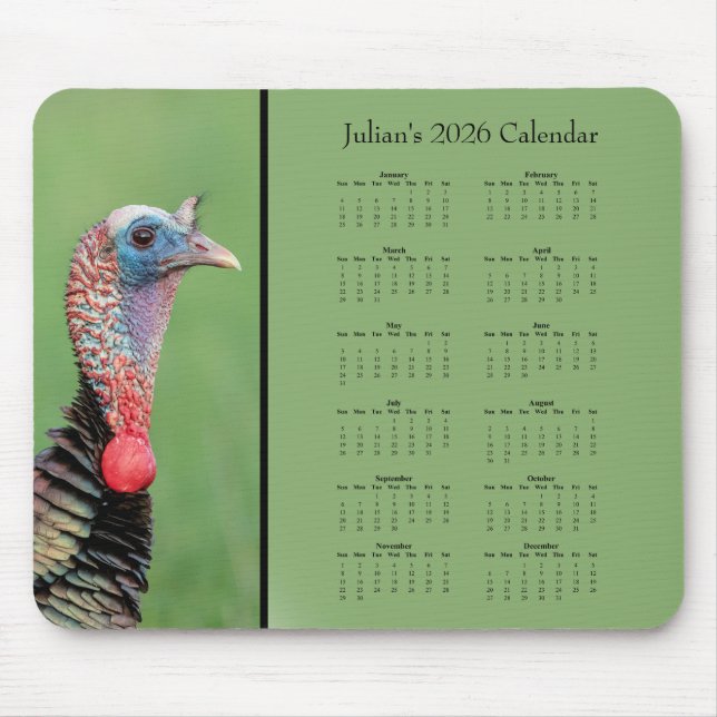 Turkey - Customizable full year 2026 calendar Mouse Pad (Front)