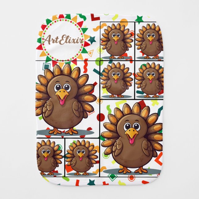 Turkey Cute Kawaii Brown Print Baby Burp Cloth (Front)