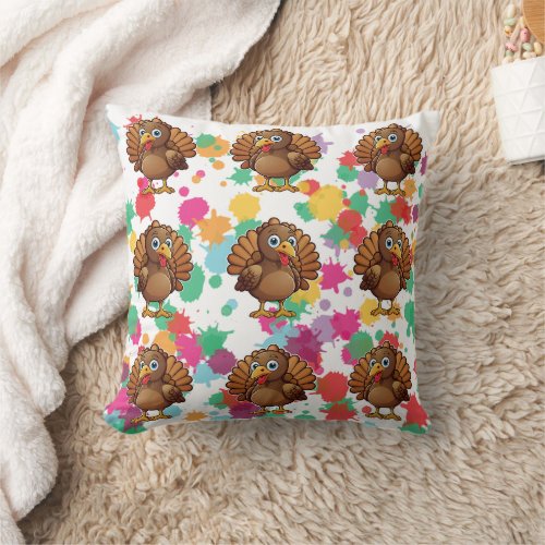 Turkey Cute Kawaii Brown Print Throw Pillow