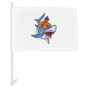 Turkey Dabbing Riding Shark Cool Thanksgiving Gift Car Flag
