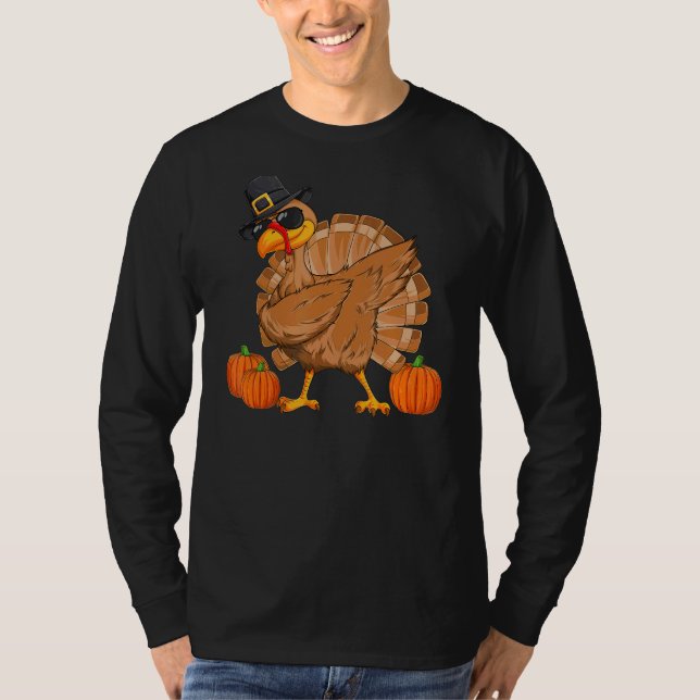 Turkey Dabbing Thanksgiving Day Dab Fall Pumpkin T-Shirt (Front)