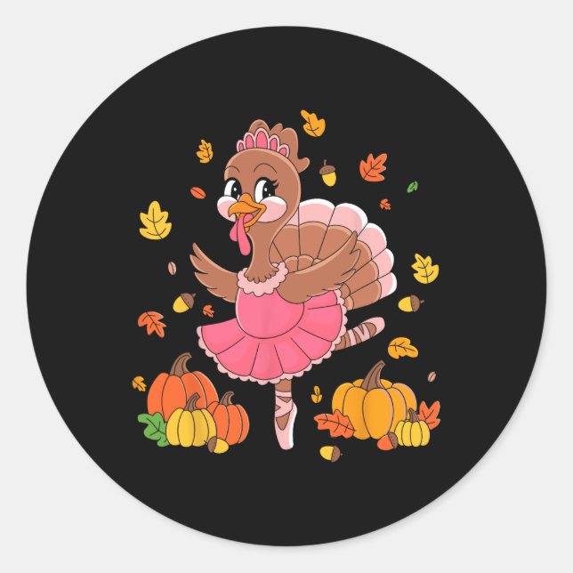 Turkey Dancing Ballet Lover Dancer Thanksgiving Fo Classic Round Sticker (Front)