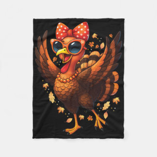 Turkey Dancing Turkey Day Womens Fall Cute Bow Tha Fleece Blanket