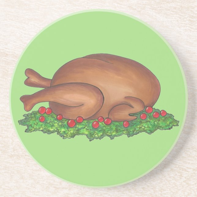 Turkey Day Happy Thanksgiving Platter Meat Dinner Drink Coaster (Front)