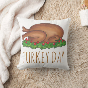Turkey Day Platter Thanksgiving Dinner Holiday Throw Pillow