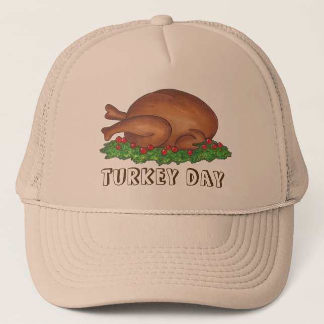 Turkey Day Thanksgiving Dinner Holiday Food Trucker Hat (Front)