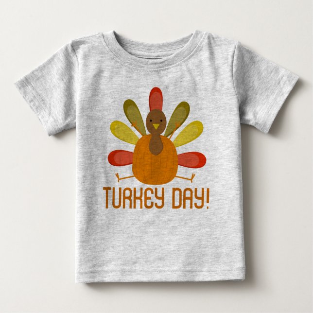 Turkey Day Thanksgiving Holiday Baby Tee Shirt (Front)