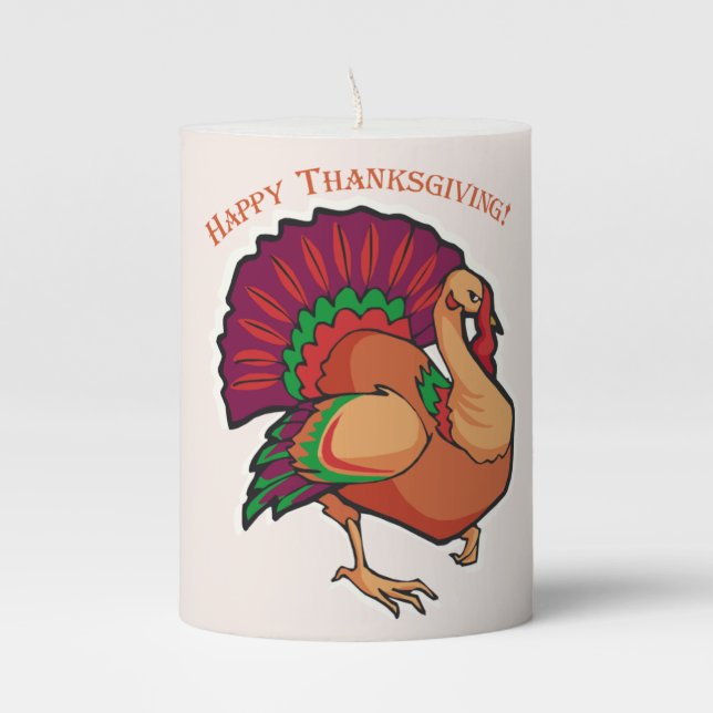 Turkey Decoration Happy Thanksgiving Pillar Candle (Front)
