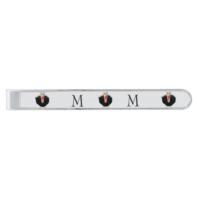 Turkey Design Monogrammed Silver Finish Tie Bar (Front)