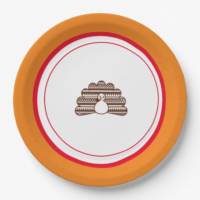 Turkey Design Thanksgiving Party Supplies   Paper Plates (Front)