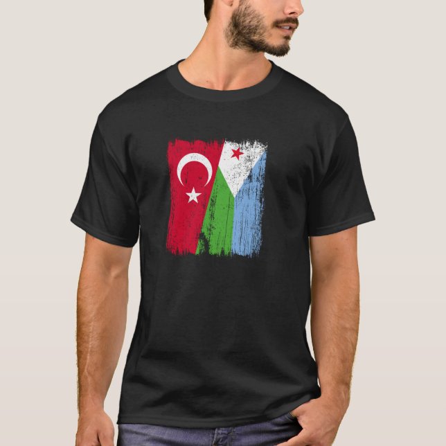 Turkey Djibouti Half Flag Turkish Djiboutian Pride T-Shirt (Front)