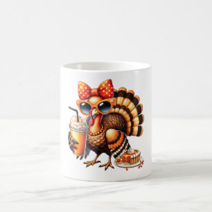 Turkey Drinking Coffee Bow Thanksgiving Turkey Day Coffee Mug