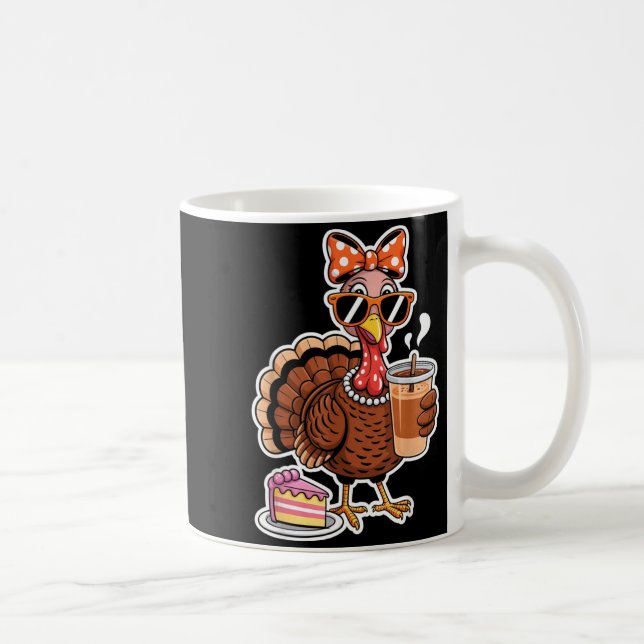 Turkey Drinking Coffee Bow Thanksgiving Womens Tur Mug (Right)