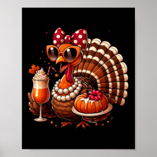 Turkey Drinking Coffee Bow Thanksgiving Womens Tur Poster