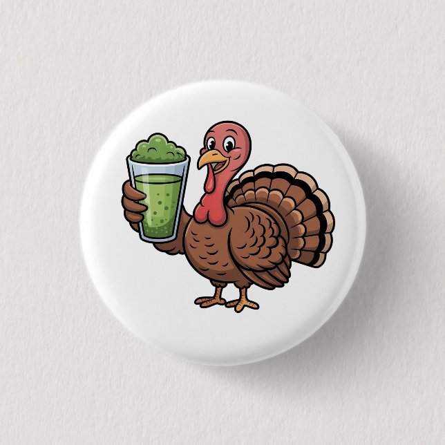 Turkey Drinking Matcha Lovers Thanksgiving Button (Front)