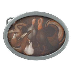 Turkey Ducks PigeonThanksgiving Oval Belt Buckle